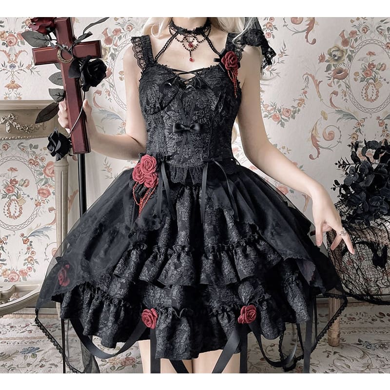 Gothic Blooding Rose JSK Dress Full Set MK17736