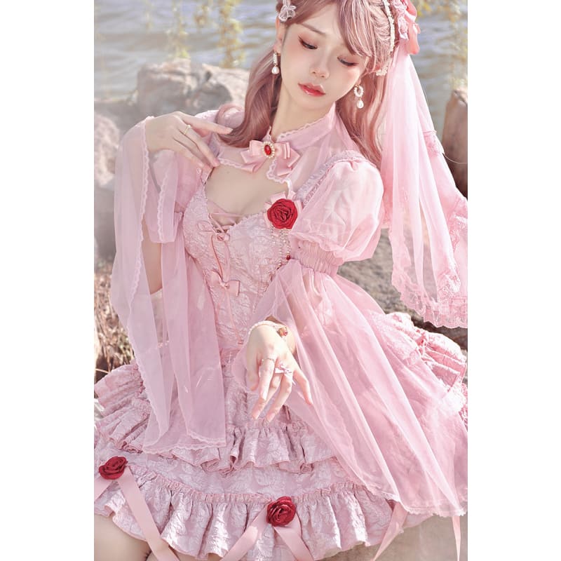 Gothic Blooding Rose Lolita Shoulder Cover Half Crop Top