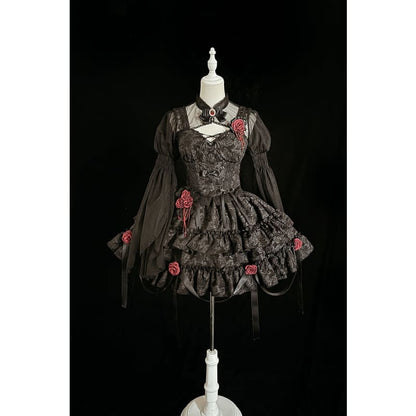 Gothic Blooding Rose Lolita Shoulder Cover Half Crop Top