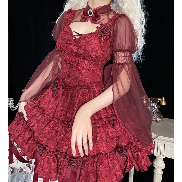 Gothic Blooding Rose Lolita Shoulder Cover Half Crop Top