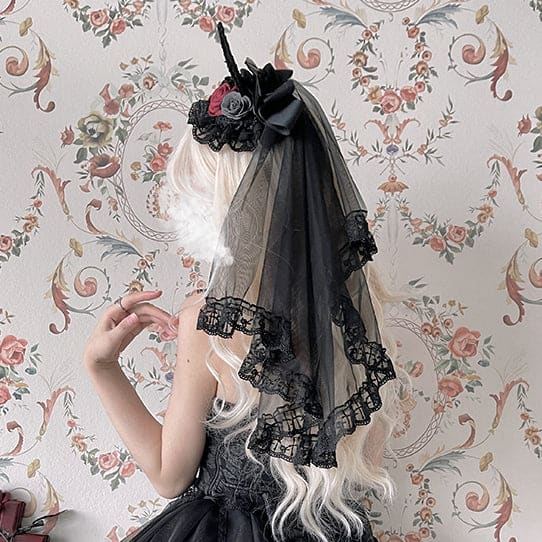 Gothic Blooding Rose Lolita Veil MK17738 - Black