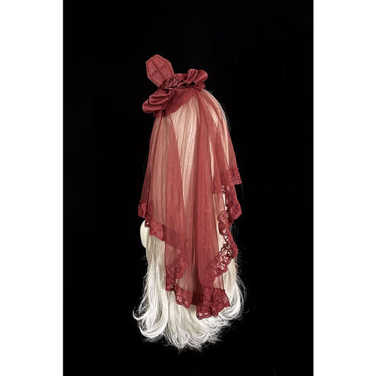 Gothic Blooding Rose Lolita Veil MK17738 - Wine