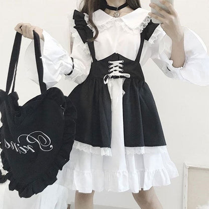 Gothic Bow Tie Lolita Maid Costume Dress