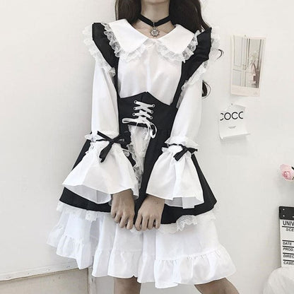 Gothic Bow Tie Lolita Maid Costume Dress