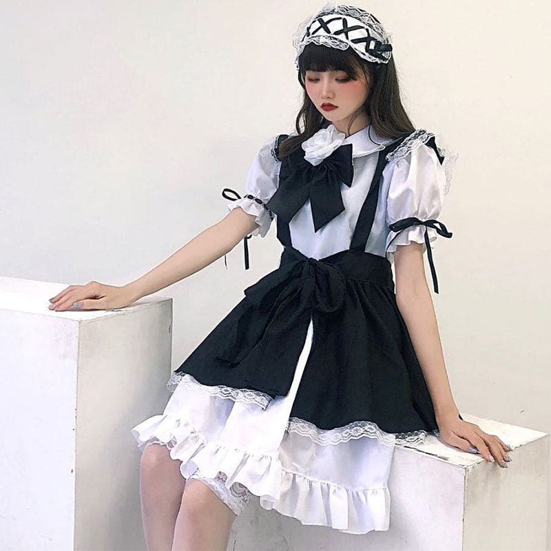 Gothic Bow Tie Lolita Maid Costume Dress