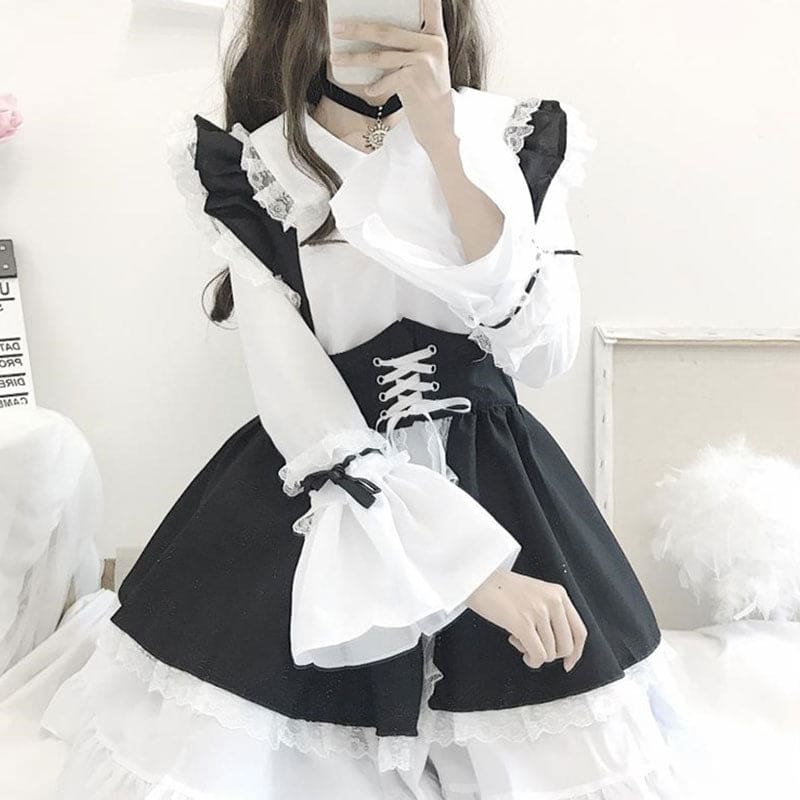 Gothic Bow Tie Lolita Maid Costume Dress