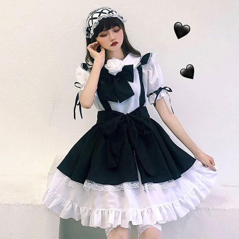 Gothic Bow Tie Lolita Maid Costume Dress