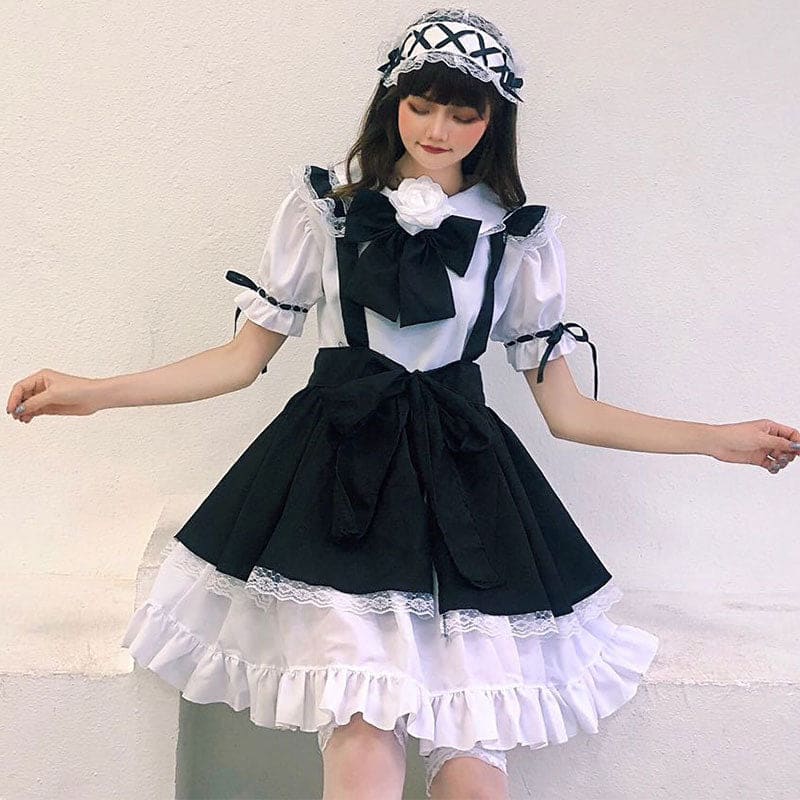 Gothic Bow Tie Lolita Maid Costume Dress - Short Sleeve / S