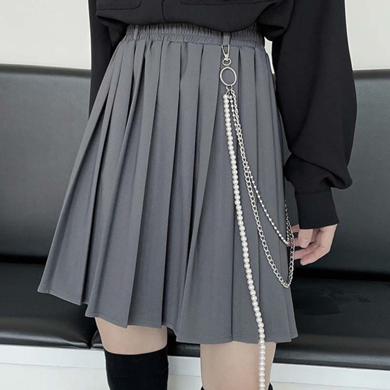 Gothic Chain Pure Color Pleated Skirt