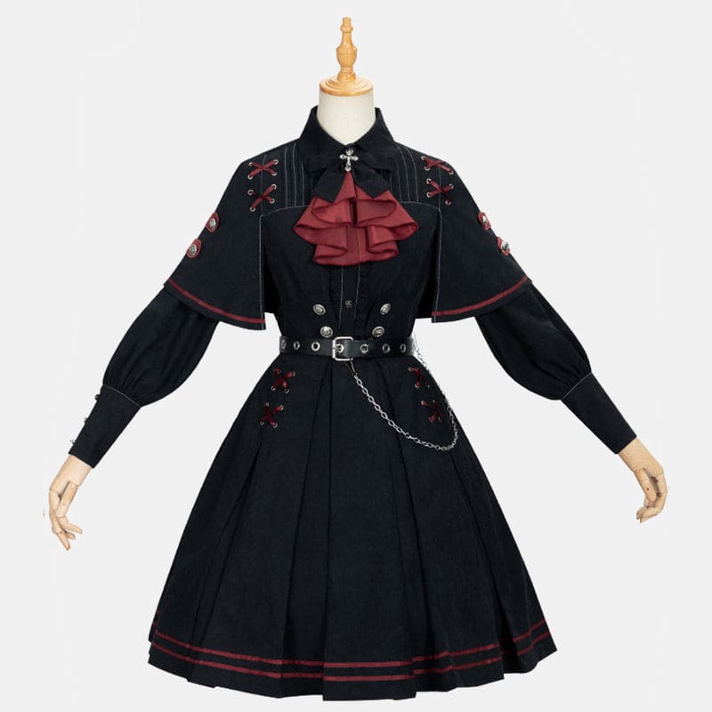 Gothic Lolita Black Costume Military Uniform - Black / S