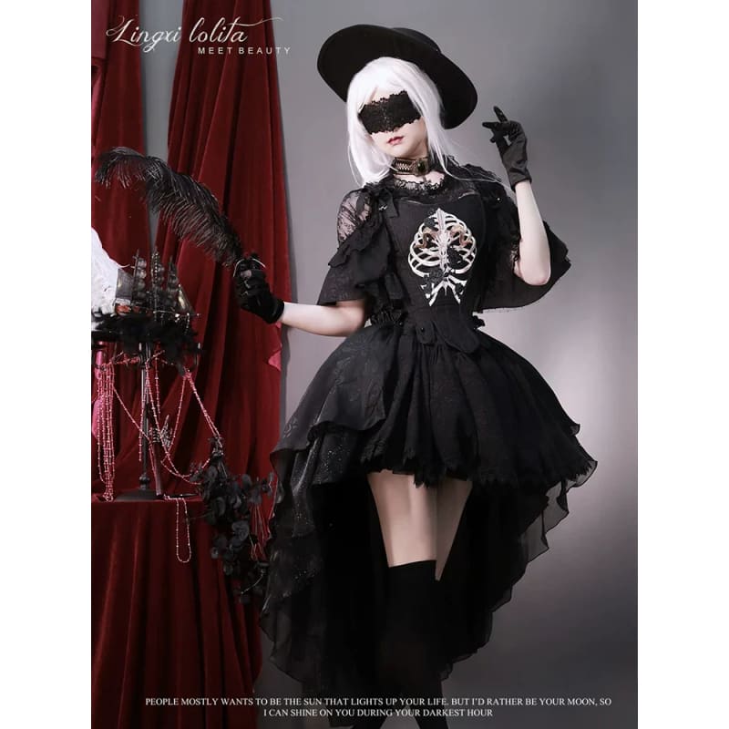 (BFM)Lingxi Lolita~Bone island Gothic Lolita Corset Goth Blouse Skirt Set   