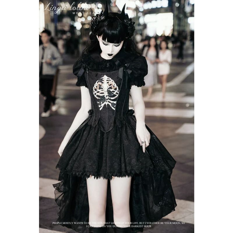 (BFM)Lingxi Lolita~Bone island Gothic Lolita Corset Goth Blouse Skirt Set   