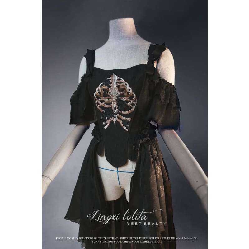 (BFM)Lingxi Lolita~Bone island Gothic Lolita Corset Goth Blouse Skirt Set   