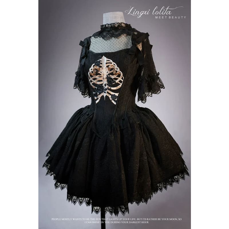 (BFM)Lingxi Lolita~Bone island Gothic Lolita Corset Goth Blouse Skirt Set   