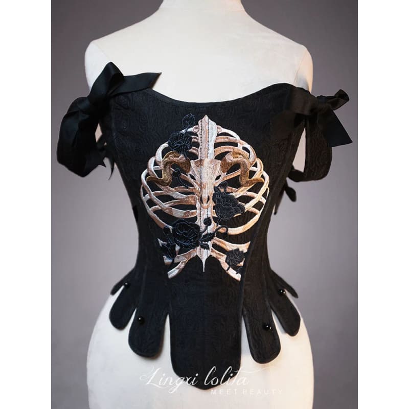 (BFM)Lingxi Lolita~Bone island Gothic Lolita Corset Goth Blouse Skirt Set   