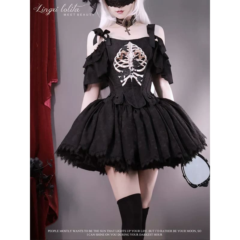 (BFM)Lingxi Lolita~Bone island Gothic Lolita Corset Goth Blouse Skirt Set   