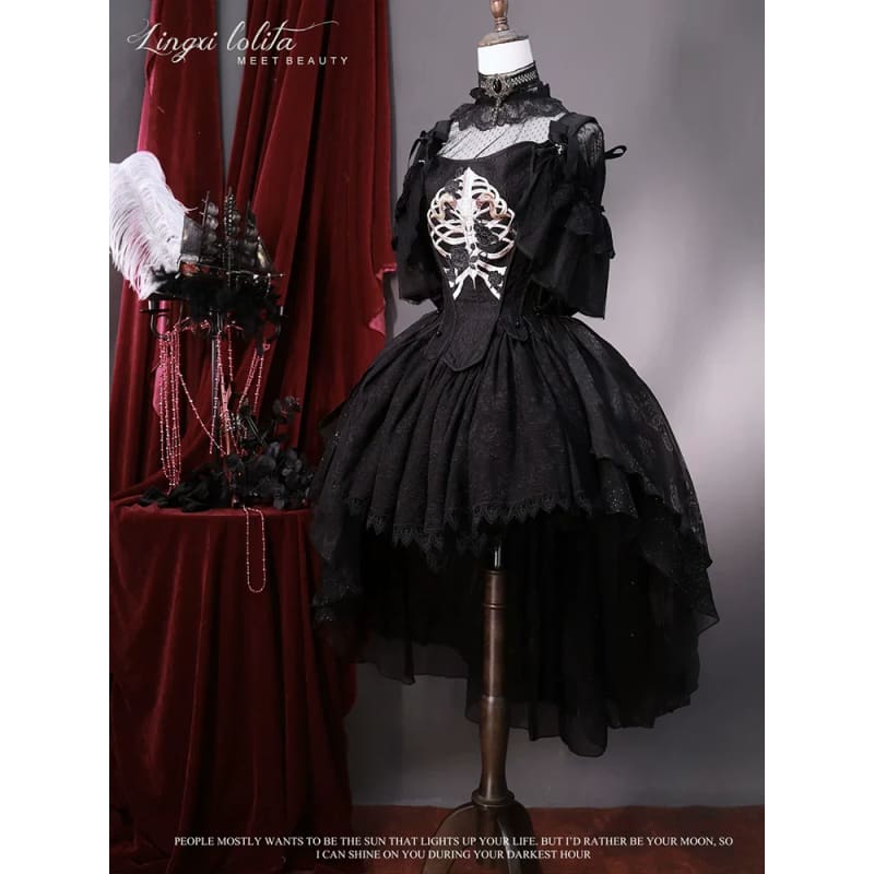 (BFM)Lingxi Lolita~Bone island Gothic Lolita Corset Goth Blouse Skirt Set   