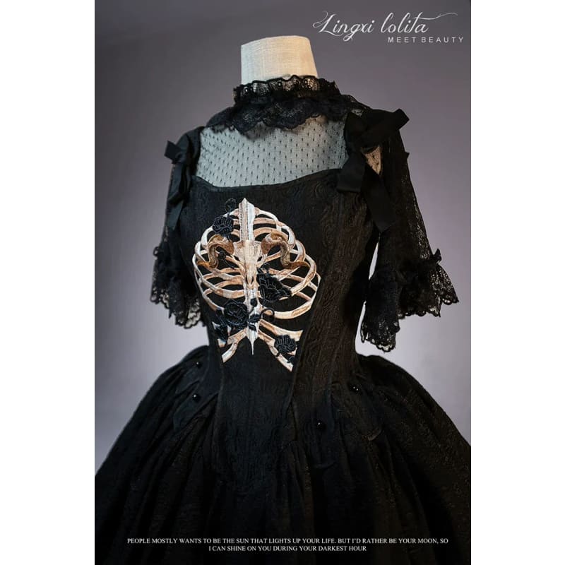 (BFM)Lingxi Lolita~Bone island Gothic Lolita Corset Goth Blouse Skirt Set   