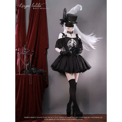 (BFM)Lingxi Lolita~Bone island Gothic Lolita Corset Goth Blouse Skirt Set   