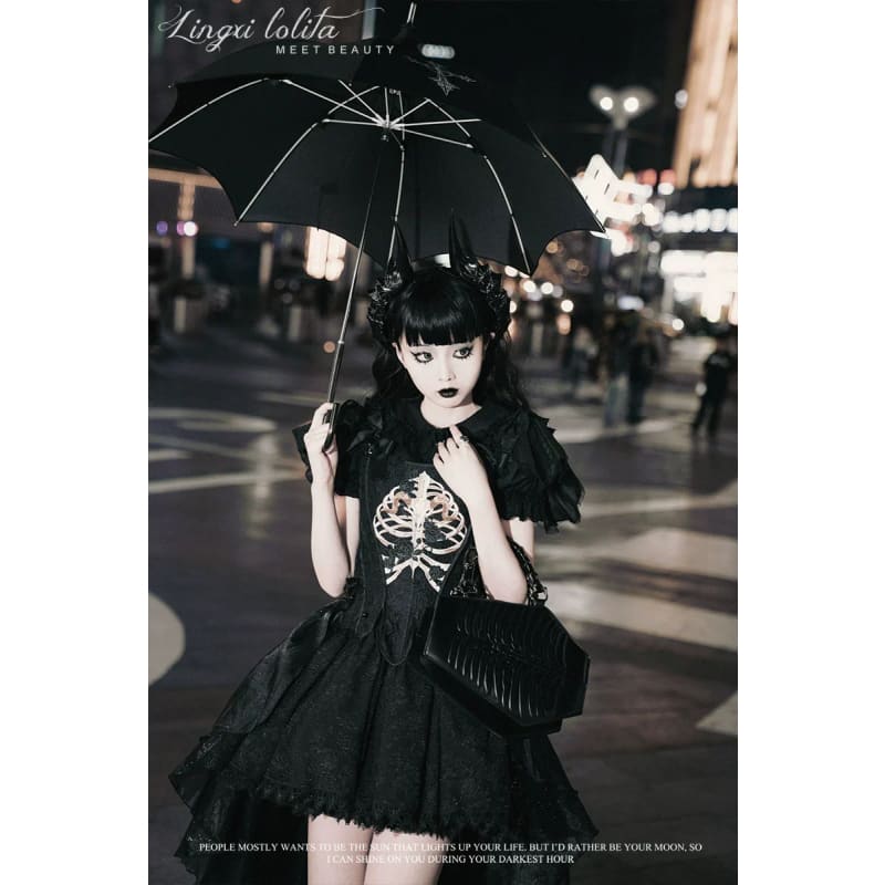 (BFM)Lingxi Lolita~Bone island Gothic Lolita Corset Goth Blouse Skirt Set   