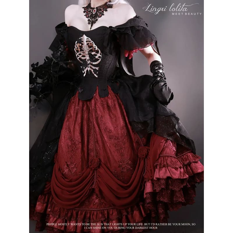 (BFM)Lingxi Lolita~Bone island Gothic Lolita Corset Goth Blouse Skirt Set   