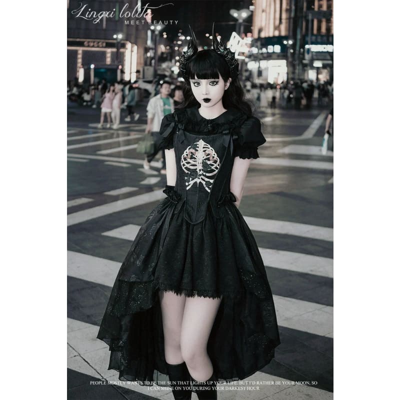 (BFM)Lingxi Lolita~Bone island Gothic Lolita Corset Goth Blouse Skirt Set   