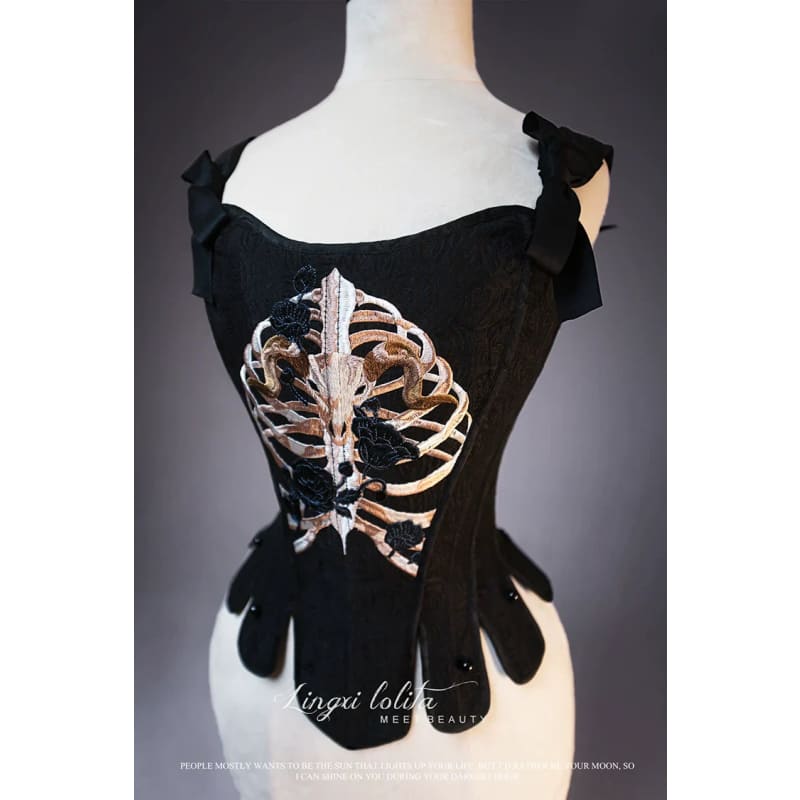 (BFM)Lingxi Lolita~Bone island Gothic Lolita Corset Goth Blouse Skirt Set   