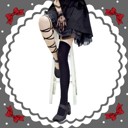 Gothic Lolita Cross Asymmetrical Strap Tight Knee Socks