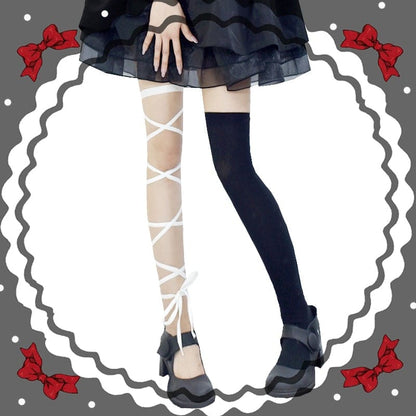 Gothic Lolita Cross Asymmetrical Strap Tight Knee Socks