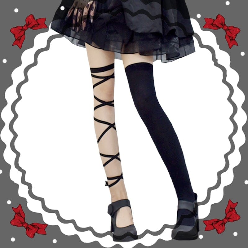 Gothic Lolita Cross Asymmetrical Strap Tight Knee Socks