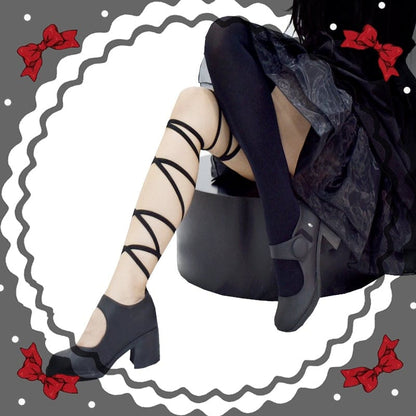 Gothic Lolita Cross Asymmetrical Strap Tight Knee Socks