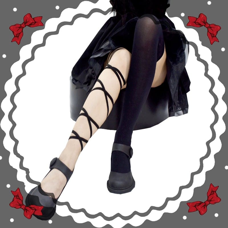 Gothic Lolita Cross Asymmetrical Strap Tight Knee Socks