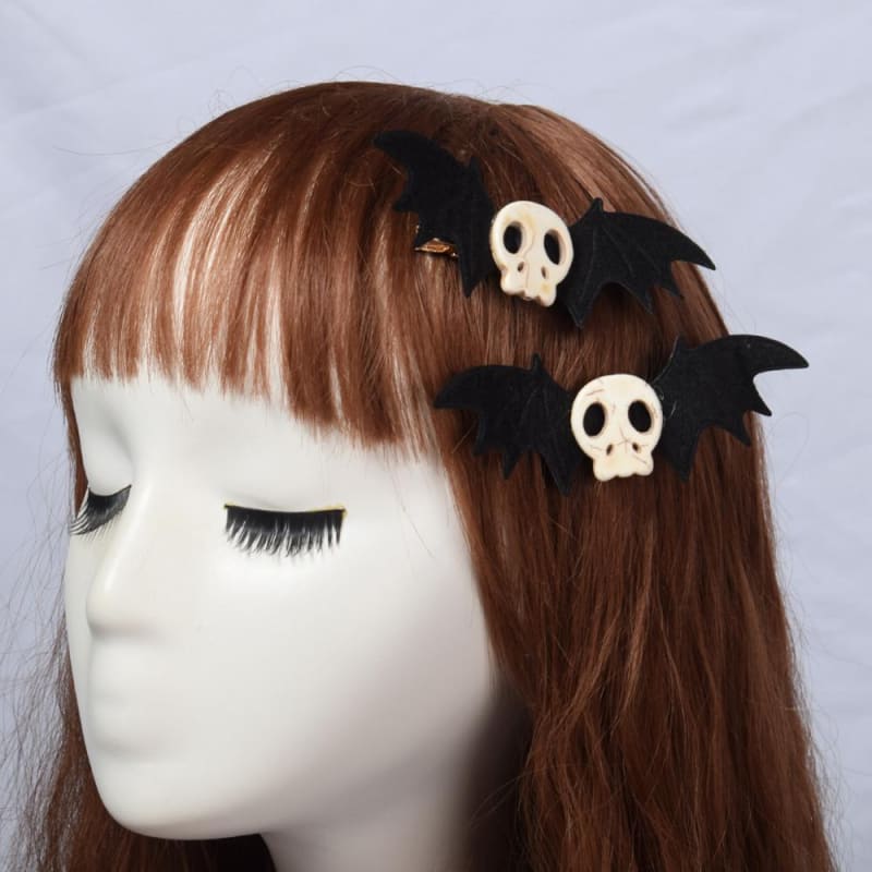 Gothic Lolita Skull Bat Black Wings Hair Clip MK17046