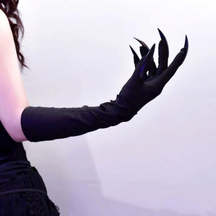 Gothic Punk Black Halloween Gloves - Black / Free Size