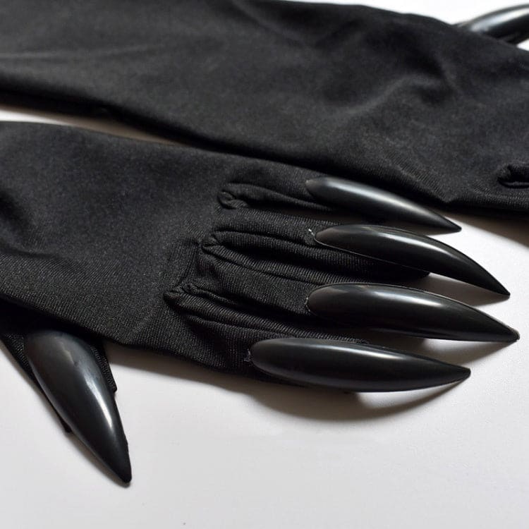 Gothic Punk Black Halloween Gloves - Black / Free Size