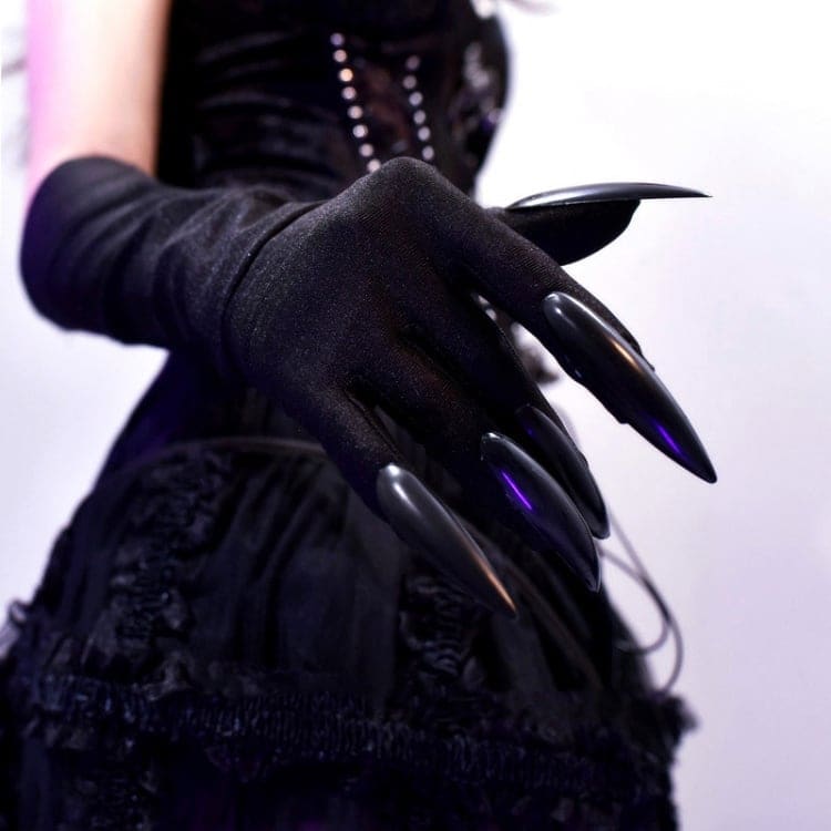 Gothic Punk Black Halloween Gloves - Black / Free Size