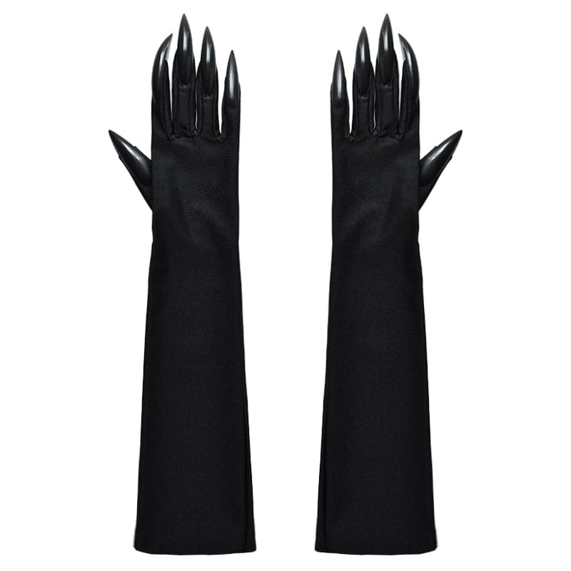 Gothic Punk Black Halloween Gloves - Black / Free Size