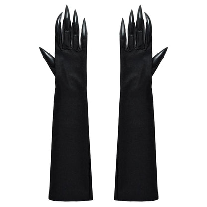 Gothic Punk Black Halloween Gloves - Black / Free Size