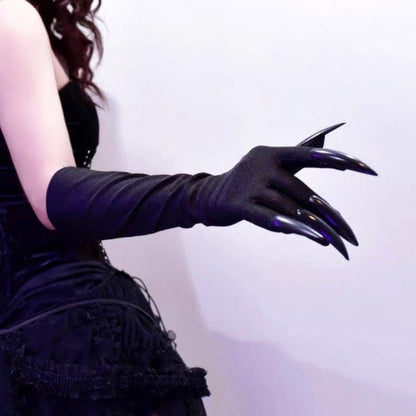 Gothic Punk Black Halloween Gloves - Black / Free Size