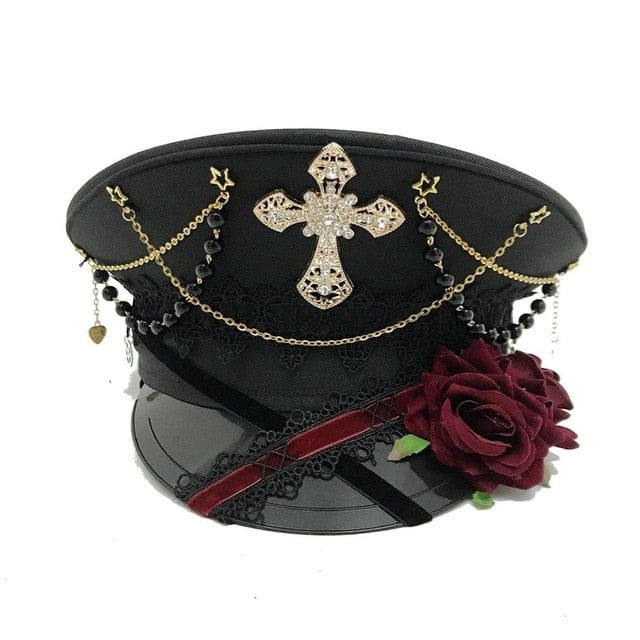 Gothic Punk Cross Lolita Rose Hat MK16980