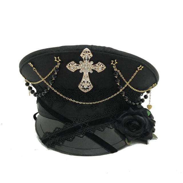 Gothic Punk Cross Lolita Rose Hat MK16980