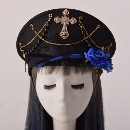 Gothic Punk Cross Lolita Rose Hat MK16980