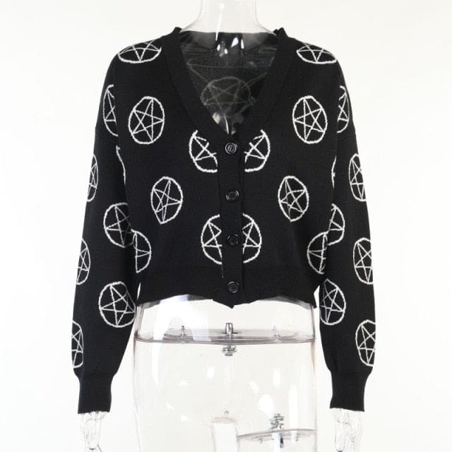 Gothic Style Printing Black Cardigan Sweater BM093