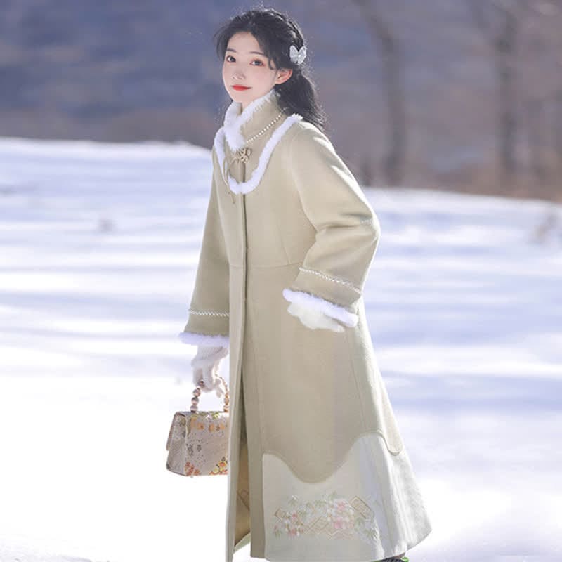 Graceful Embroidery Buckle Plush Loose Coat