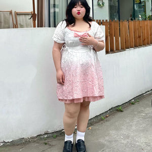 Gradient Bubble Sleeve Princess Dress - L
