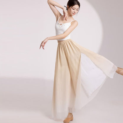 Gradient Color Chiffon Flowy Split Wide Leg Pants