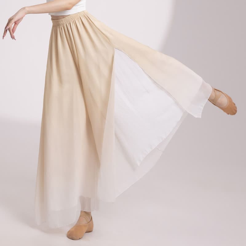 Gradient Color Chiffon Flowy Split Wide Leg Pants