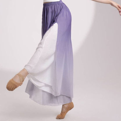 Gradient Color Chiffon Flowy Split Wide Leg Pants