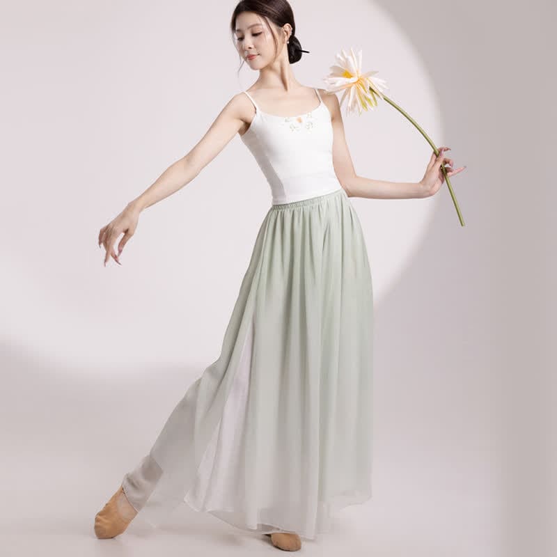 Gradient Color Chiffon Flowy Split Wide Leg Pants