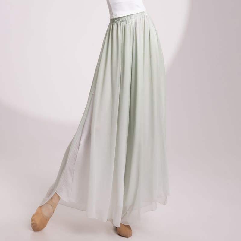 Gradient Color Chiffon Flowy Split Wide Leg Pants - Green